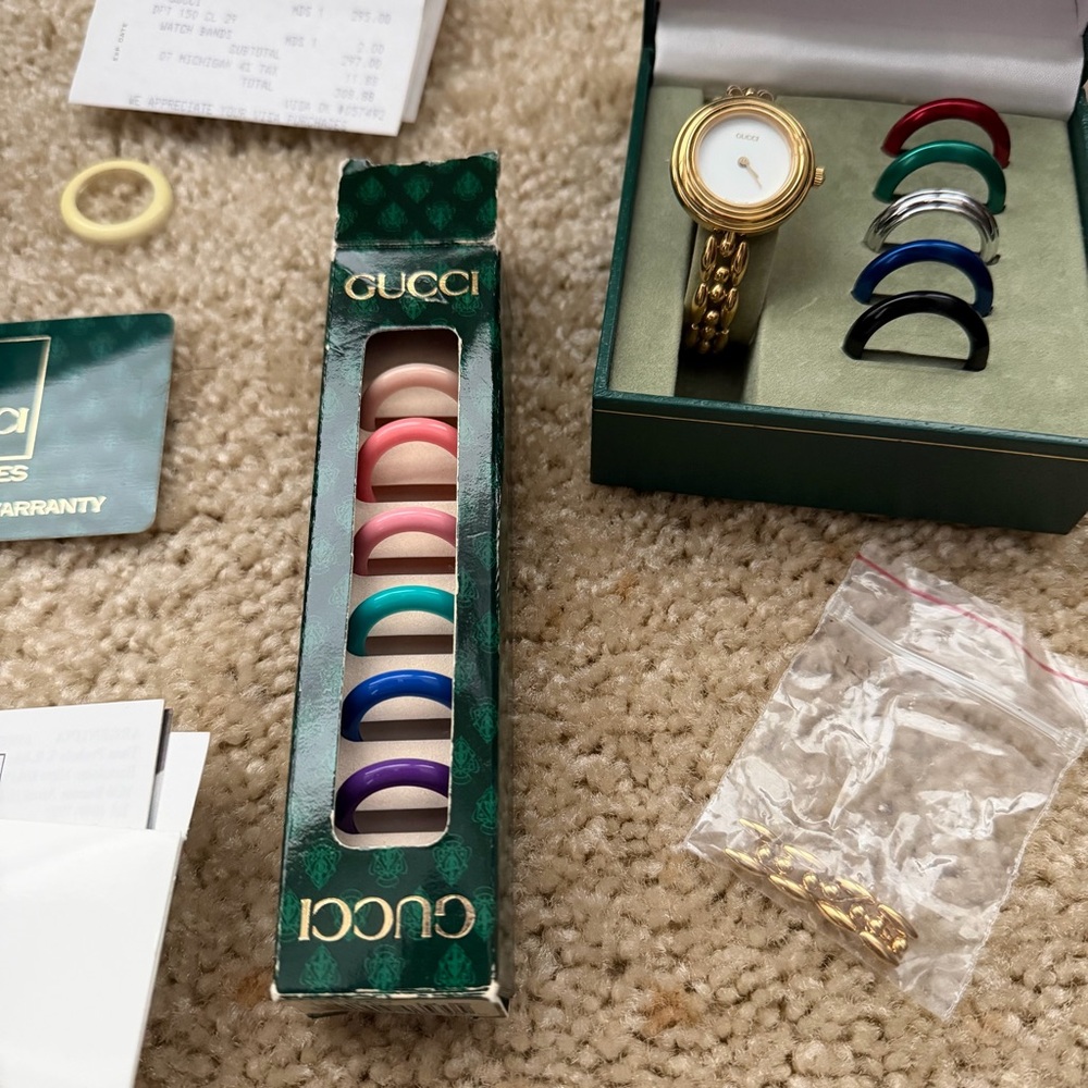 Gucci Vintage Gold Plated Change Bezel Watch FULL SET Mint Working - Picture 4 of 16